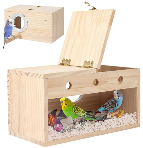 Sittich-Nistkasten aus Holz mit transparentem Acrylfenster, ideal für Nymphensittiche und Wellensittiche
