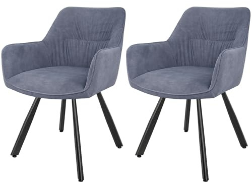 LEWE Lot de 2 Chaises de Salle à Manger Pivotante, Chaise de Cuisine avec Accoudoirs, Dossier, Chaises Fauteuil Rembourrées, Pieds en Métal, pour Cuisine, Salon, Bureau, Coiffeuse