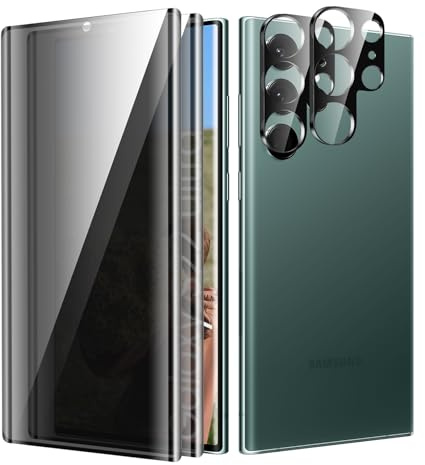 TECHO Protector de pantalla de privacidad para Samsung Galaxy S22 Ultra, protector de pantalla antiespía, sin burbujas, compatible con fundas, antiarañazos, película de vidrio templado de privacidad