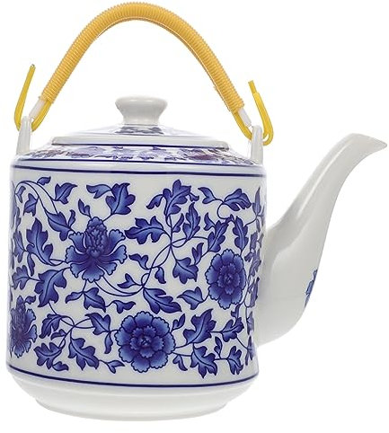MOTHNUR Capacity Chinese Handmade Blue and White Teapot Ceramic Tea Kettle Strainer Novelty Flower Design for Kung Fu Tea Office Use