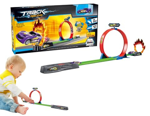 Biljärnvägsset, racerbana | flexibelt biljärnvägsset | Järnvägs-racerbana-billeksaker, racerbaneleksaksset, flexibla slalom-motorvägar för barn för och flickor