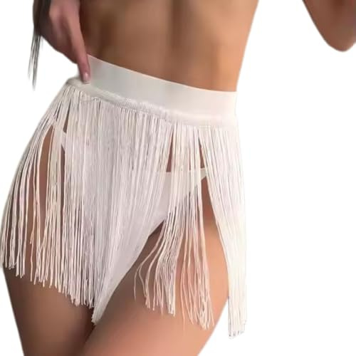 Elastischer Fransenrock Damen,Strand Wrap,Strandtuch mit Fransen,Festival Outfit Bauchtanz Hüfttuch,Belly Dance Performance Kostüm,Strand Cover Up Bikini,Rock für Rave Accessoires