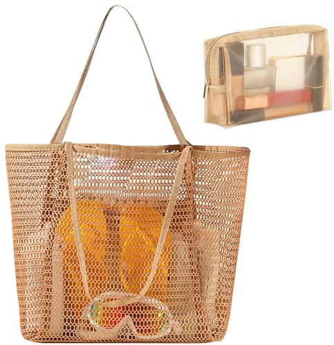 Boho Beach Bags for Women Beach Tote Bag with Zip and Pocket