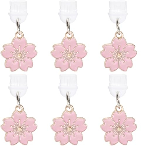 CREATCABIN 6 breloque de Téléphone Portable en Forme Fleur de Cerisier Port Charge Type C Prise USB Anti Poussière Pendentif Pour Téléphone Rose