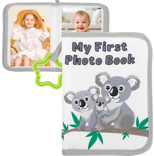 Álbum de fotos de bebé de tela suave, álbum de memoria para bebés con espejo, libro de memoria familiar para niños, recién nacidos (gris)
