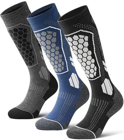 FORVEVO 3 Pairs Men's Merino Wool Ski Socks 9-12,Thermo Long Thick Ski Socks Cushioned Sole Breathable for Winter,Skiing,Snowboarding,Sports,Hiking,Outdoor
