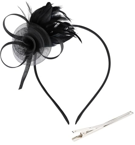 Black Fascinators for Women, Elegant Fascinators for Weddings, Ladies Flower Mesh Ribbon Feather Headband Hair Clip, Black Fascinator Headwear for Evening Cocktail Tea Party Birthday Race Prom