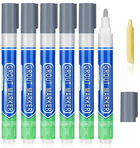 Flintronic 6PCS Tile Paint Marker with Replacement Nib, Tiles Grout pen Wall Repair Pens, Tile grout Reviver pens for Bathrooms Kitchen Floor tile, Wall Lines (Deep Gray)