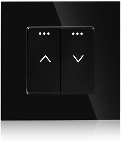 Bouton de volet roulant encastré avec cadre en verre : bouton de store noir 86 x 86 mm, bouton tactile pour volet roulant, store et commande de fenêtre, montage encastré moderne