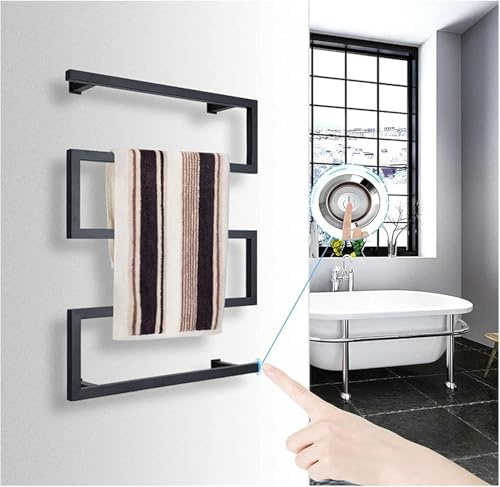 Toalleros electricos bajo Consumo Negro 89W, Calentador de Toallas electrico Pared Acero Inoxidable radiador calienta con 5 Bar secador de Toallas baño electrico
