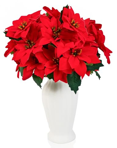 Dimetey Künstliche Weihnachtssterne, 4 Stück, je 7 Köpfe, 30 cm lang | Weihnachtsstern aus Seide, Weihnachtsblumenstrauß für Zuhause, Büro, Geschäft, Dekoration