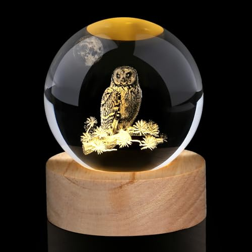 60 mm Eulen Glaskugel Deko, Kristallkugel Tiere Geschenk für Männer Frauen | AWARDSEN Eule Kristallkugel, Glaskugel Deko Wohnzimmer Eulen Geschenke für Tierliebhaber