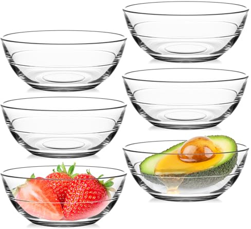 NUTRIUPS 11cm Small Glass Bowls Set of 6, Tempered Glass Prep Bowl, Mini Bowls for Kitchen Microwave, Dishwasher and Oven Safe (290ML, 6PCS)