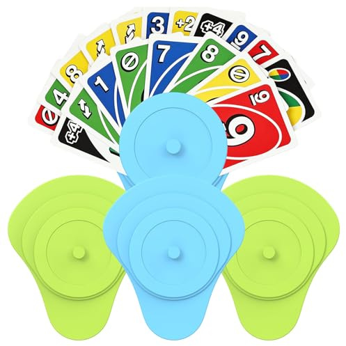 BelleFlair Juego de 4 Porta Cartas para Niños, Soporte de Cartas Azul y Verde para Juegos de Cartas como UNO, Soporte para Cartas para Manos Pequeñas, Accesorios para Noche de Juegos en Familia