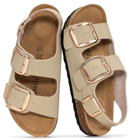 Project Cloud 100% Genuine Leather Beach Sandals for Women 2026 with Lightweight & Comfortable Slides for Women - Non Slip with Memory Foam Slingback Womens Sandals 2026 (GARDA,BEIGLEA,7.5)