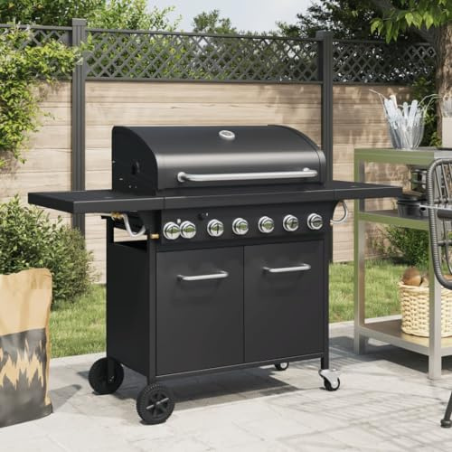 INLIFE Barbecue Gril à gaz avec 7 brûleurs Noir Acier Enduit de poudre-367588