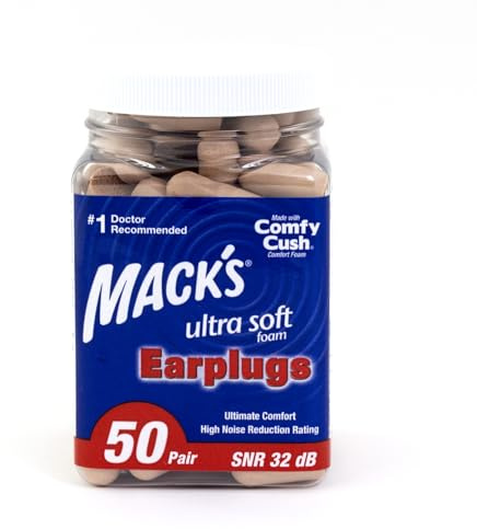 Mack's Ultra Soft Foam Earplugs, 50 Pair - SNR 32 dB Highest NRR, Comfortable Ear Plugs for Sleeping, Snoring, Travel, Concerts, Studying, Loud Noise, Work | Made in USA