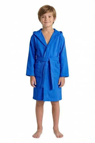 Accappatoio in Microfibra per Bambini, 4-16 Anni, Celeste Fuxia Rosa Blu Elettrico, Asciugatura Rapida, Salvaspazio, Comodo per Valigia e Borsa Sport (IT, Età, 12 anni, 14 anni, Regular, Azzurro)