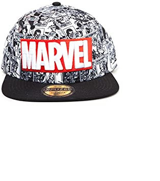 Difuzed Unisex Marvel Comics Logo and Comic Pattern Snapback Baseball Cap, Grey, Einheitsgröße