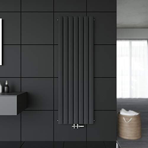 SONNI Paneelheizkörper Vertikal Flachheizkörper Anthrazit Doppellagig 1600x539mm Heizung Heizkörper mit Chrom Multiblock Hahnblock Heizkörper Thermostat