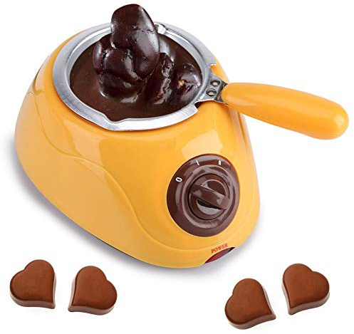 Melting Pot Au Chocolat - Melting Pot Électrique - Machine à Fondre Le Fromage - Diy Lovely Chocolate - Outil de Cuisine - Avec Ensemble de Moules DIY (EU Plug)(Jaune)