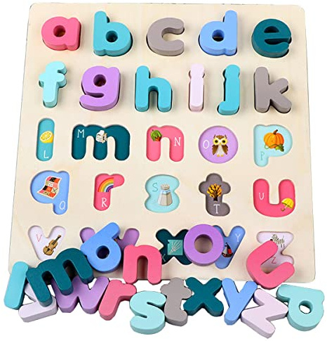 JOKFEICE Wooden Alphabet Puzzle for Kids Early Education Lower Case Letters Block Board Chunky Puzzles for Preschool & Kindergarten Toddlers