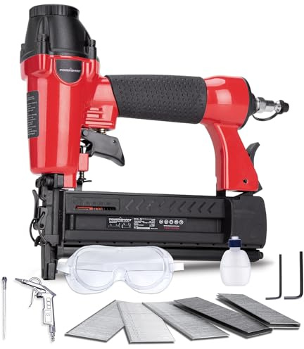 ​PowerSmart Pneumatic Brad Nailer, 18 GA 2 in 1 Nail Gun and Crown Stapler with 300pcs Nails/ 200pcs Staples, for Carpentry Woodworking DIY Projects