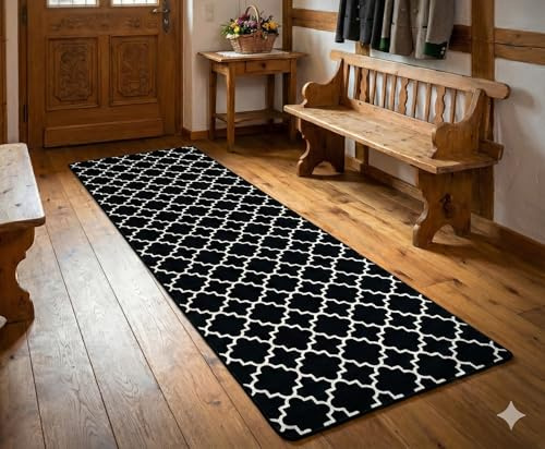 miqna Läufer Teppich, Küchenteppich, Waschbar Küchen läufer, Moderne geometrische rutschfest Flur Teppich Läufer schwarz weiß (schwarz, 80 x 200 cm)