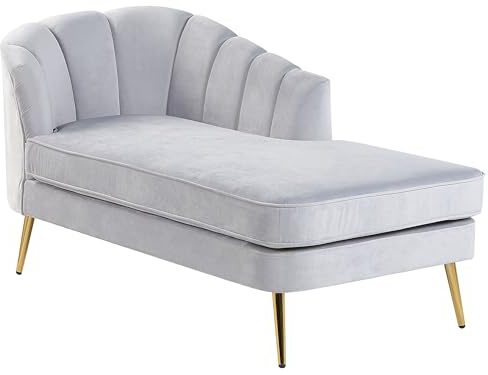 Beliani Chaiselongue Samt grau Links mit Lehne Muschelform Metallbeine Gold Glam Allier