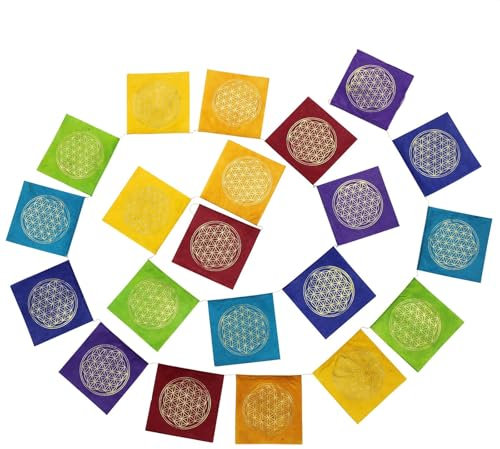 Freak Scene Bandera de oración - Bandera - Flor de la Vida - Multicolor - Colores de los Chakras - Papel - Aprox. 10,5 x 10,5 cm