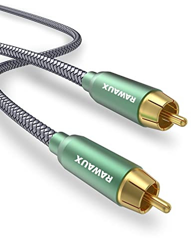 RAWAUX Cavo RCA 1 m con 24 K placcato oro RCA maschio a RCA maschio stereo digitale coassiale cavo audio subwoofer per DVD, DAC, altoparlanti, amplificatori, sistemi Hi-Fi, HDTV