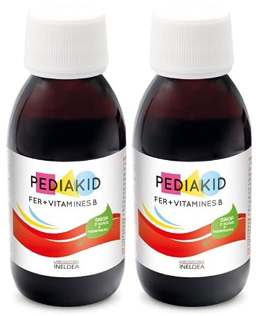 PEDIAKID Sirop Fer + Vitamines B - Réduction Fatigue Bébé/Enfant 125ml x2 | Dès 6 mois, goût banane, énergie, vitalité, vitamines B, spiruline, épinard, carotte, sans gluten ni conservateurs