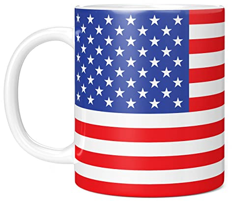 Mug Monster - Bandera de Estados Unidos de América, estrellas y rayas de Estados Unidos - Taza de café de cerámica, regalo para hombres o mujeres, taza extragrande y gigante disponible, taza blanca de