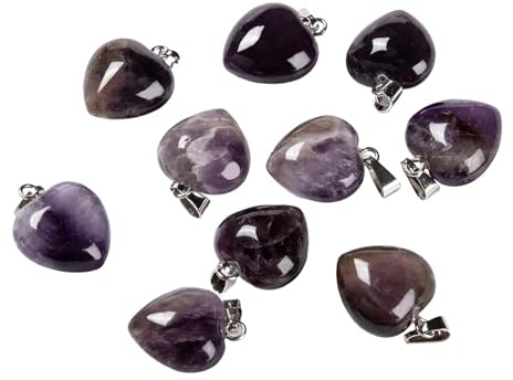 BEEFLYING 10 Stück Natürlicher Edelstein Herz Stein Charms Amethyst Heilstein Charms Anhänger für Halsketten Armbänder Schmuckherstellung