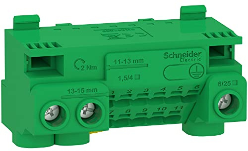 Schneider Electric - Resi9 - Erdungsklemme 63A + Jumper - Auto 11 x 1,5² bis 4² - Schrauben 3 x 6² bis 25² - LGYT1E14