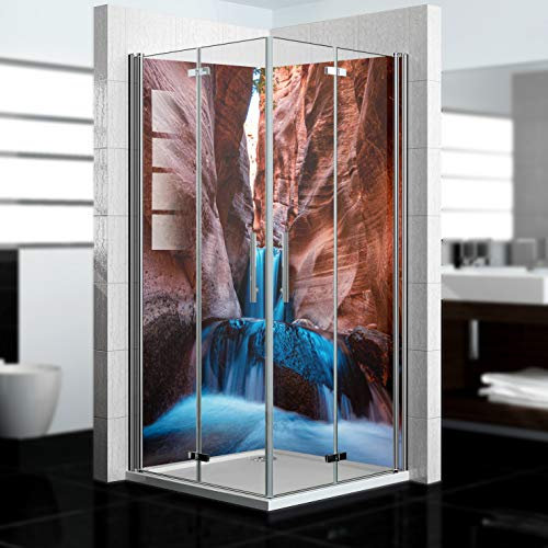 dedeco Eck-Duschrückwand wasserfest Motiv: Wasserfall V18, 2 x 80x200 cm, als Badrückwand zum Fliesenersatz, als Dekorwand, Wandverkleidung und Duschplatte aus Aluminium - Made in Germany