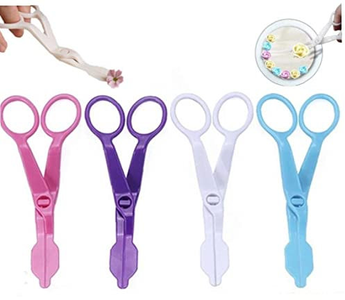 4 Pcs Plastic Cake Scissors Flower Fondant Cake Decorating Tool Flowers Lifter Cake Edge Scissors Clip Cream Transfer Tool
