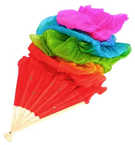 DECHOUS Silk Belly Dance Fan, 1.8 Meters Belly Dance Silk Veil Fans Artificial Long Folding Dancing Fabric Chinese National Flowing Flags for Woman Dancer Art