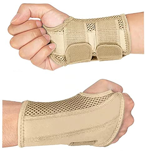 HYCOPROT Wrist Brace Night Wrist Sleep Support Splint Compression Sleeve Adjustable Straps for Wrist Pain Relief, Carpal Tunnel, Arthritis, Tendonitis, Fitness (Beige, S/M-Left Hand (Pack of 1))