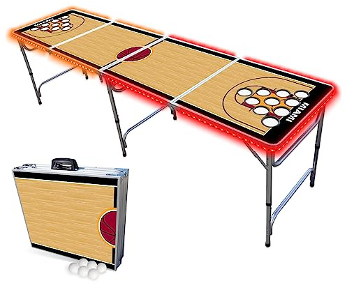 8-Foot Professional Beer Pong Table w/Cup Holes & LED Lights - Miami Basketball Court