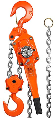 VEVOR Ratschenzug Stahl 6T Belastbarkeit Flaschenzug Hebezug 2,8m Hubhöhe Hebelzug Ф10x30mm Hubkettengröße Kettenzug 340N Zugkraft Strapazierfähige Doppelklinken-Bremse Ratschenkettenzug