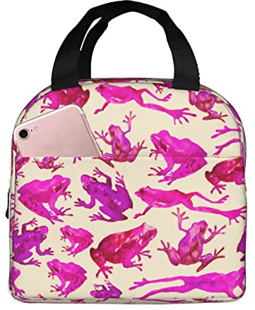 XVBCDFG Bolsas de almuerzo con estampado de ranas rosas para hombres y mujeres, fiambreras reutilizables aisladas, pequeñas bolsas de almuerzo Bento, fiambre