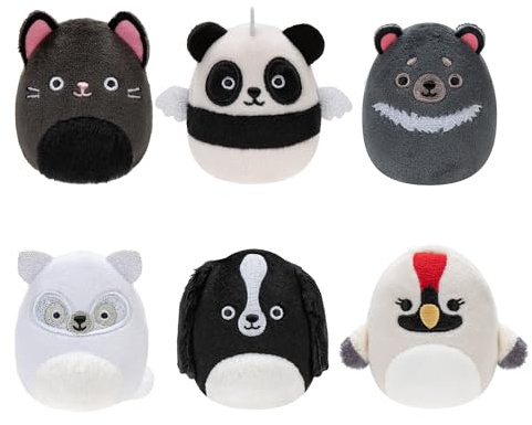 Squishville SQM0509-6er Pack Schwarz-Weiß Squad, superweiche Mini-Squishmallows, 5cm Plüschfiguren