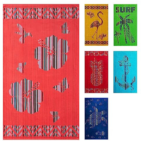 jilda-tex Strandtuch 90x165 cm Badetuch Strandlaken Badelaken Strandhandtuch 100% Baumwolle XXL (Coral Flowers)