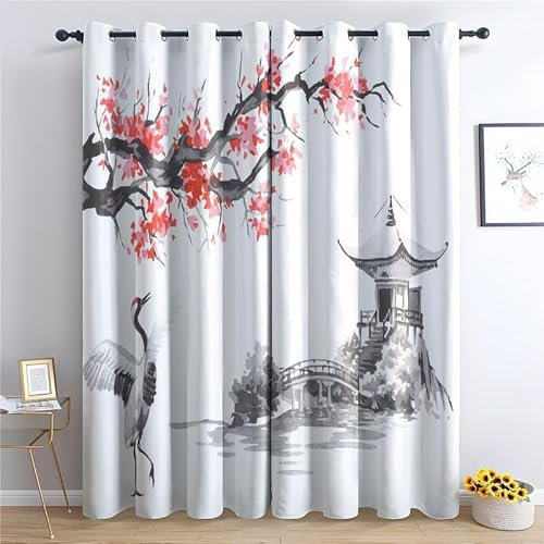 Lemooner Verdunkelungsvorhang, Thermovorhänge, für Wohnzimmer, Schlafzimmer, Fenster, Blumenmotiv, Landschaft, Moderne Fensterdekoration (K, 140Lx 240H cm 2Stück)