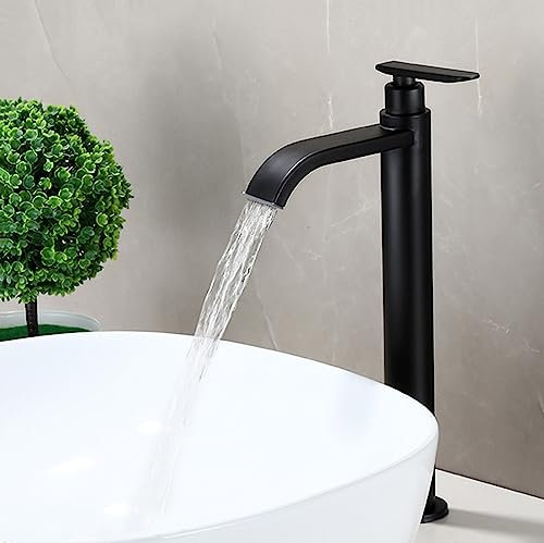 Robinet Lavabo Haut Cascade Noir Robinet Eau Froide Lave Main Monotrou Robinet Vasque à Poser En Acier Inoxydable,B Noir