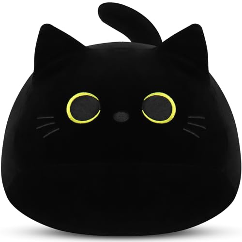 18,9 Zoll Schwarze Katze Plüschtier Kawaii Kuscheltier, Weiches Stofftier Kopfkissen Gefüllte Puppe Tier Kissen, Süße Dekoratives Kissen für Kinder Halloween Weihnachten Geschenk