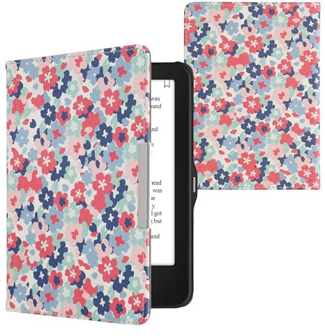 kwmobile Klapphülle kompatibel mit Tolino Vision 1/2 / 3/4 HD Hülle - eReader Case - Pastellblumen Rot Altrosa Blau
