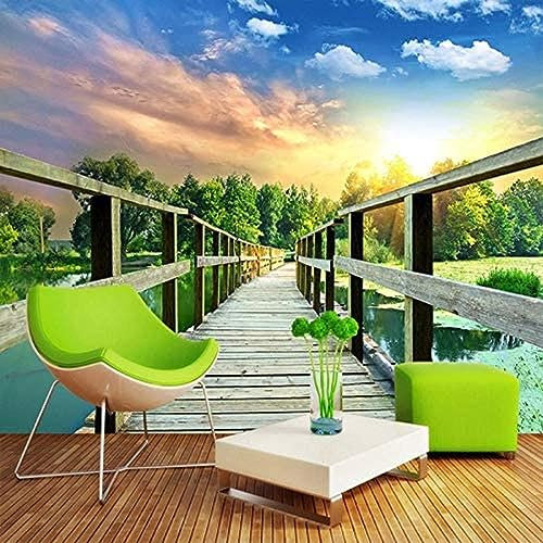 Mural Wallpaper 3D Space Expansion Wooden Bridge Corridor Nature Scenery Photo Wall Paper Bedroom TV Backdrop Wall Mural-400x280cm