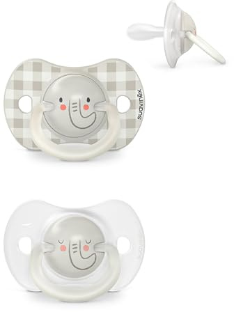 Suavinex, Night&Day Schnuller für Babys von 0-6 Monaten, Neugeborene, Leuchtend im Dunkeln Babyschnuller, Schnuller mit Physiologischem Sauger SX Pro aus Silikon, Symmetrisch, Grau, 2er-Pack